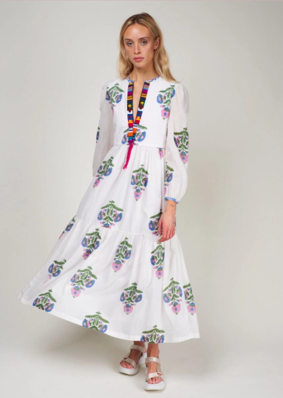 NWT Alix of Bohemia White Multi Paradise Oahu Print Maxi Dress Womens XS Boho